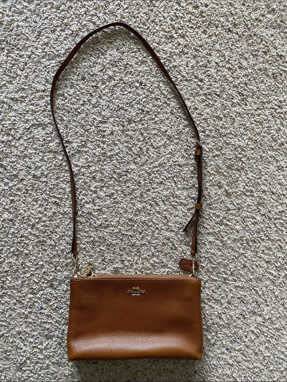 Coach Pebbled Leather Crossbody Purse in Chestnut Brown with Gold Hardware - Picture 14 of 16